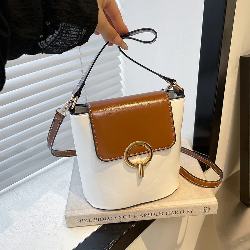 

2025 Colorblock Bucket Bag Stylish Patchwork Shoulder Purse for Women Trendy Crossbody Handbag Fashionable Versatile Tote