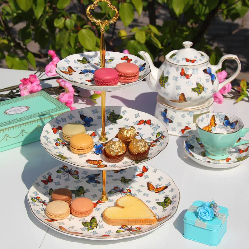 

European Cake Stand Ceramic Wedding Party Dessert Candy Fruit Plate Cake Self-help Display Home Table 3-Layers Plates Dish