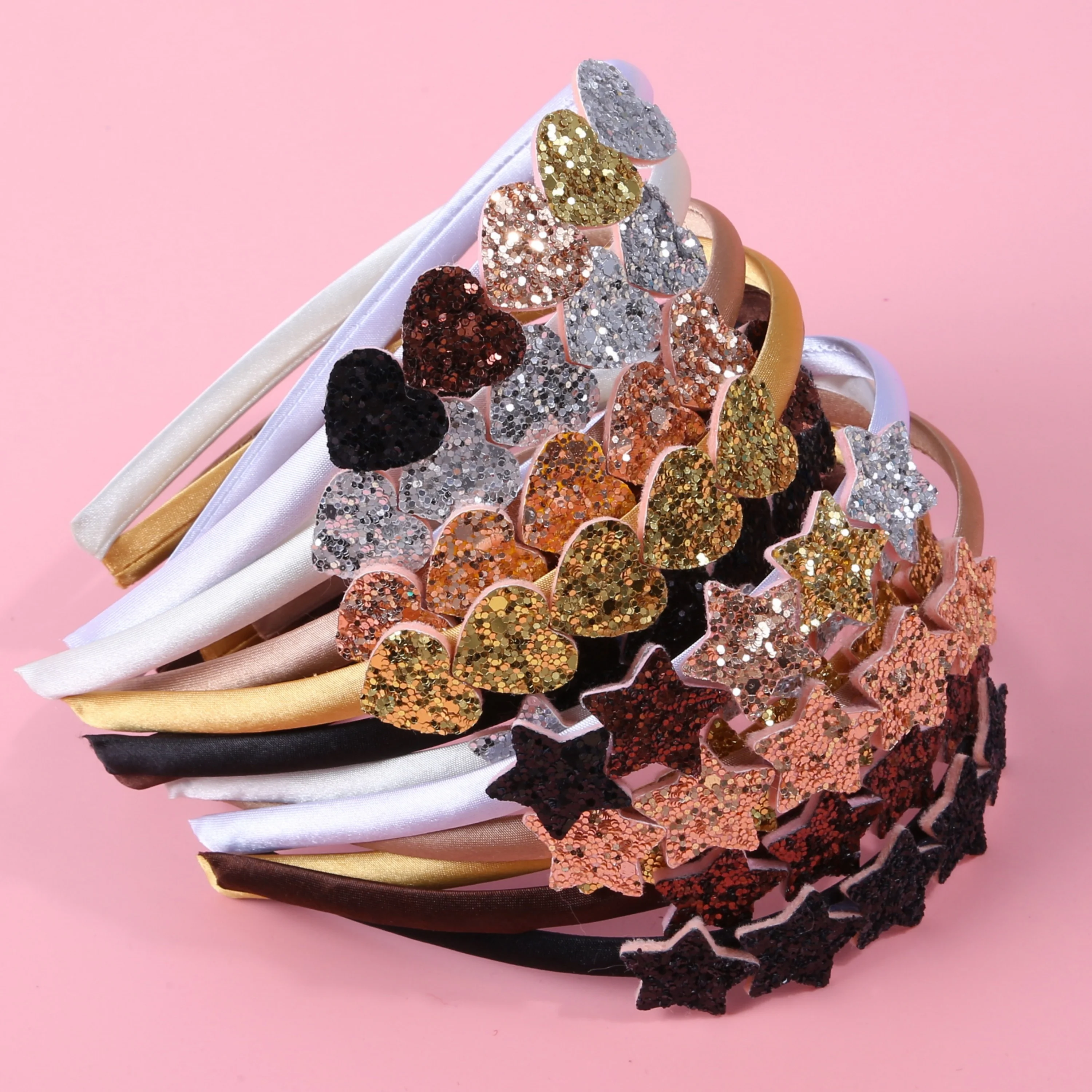 6/12 pz Oro Cachi Nero Glitter Cuore Stella Decor Fasce Per Bambini Ragazze Donne Morbide Macchia Cerchi Per Capelli Accessori Per Capelli Quotidiani