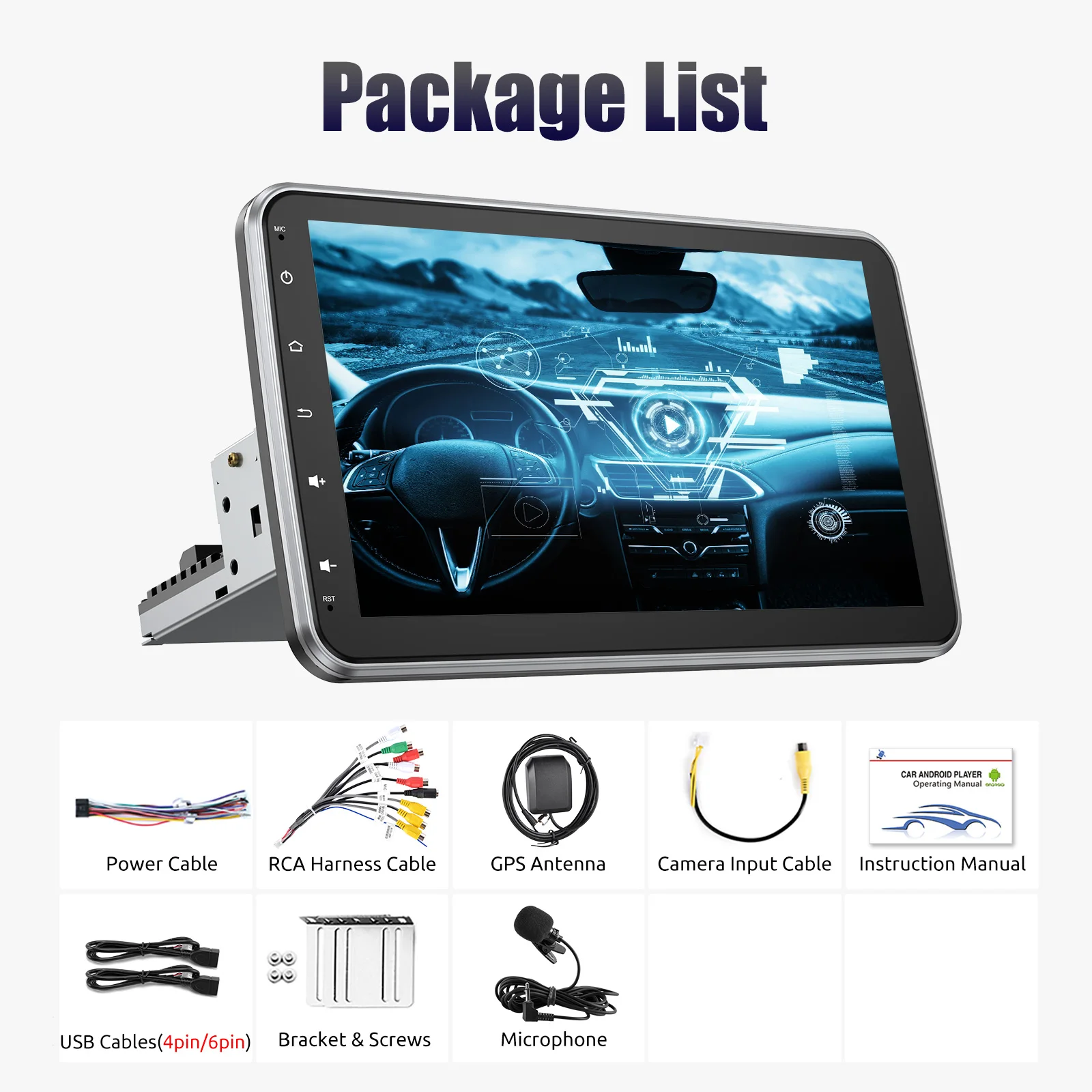 ESSGOO 10.1 Inch 4+64GB Rotatable IPS Touchscreen Single 1 DIN Car Stereo Wireless Apple Carplay Android Auto FM Bluetooth GPS - Image 6