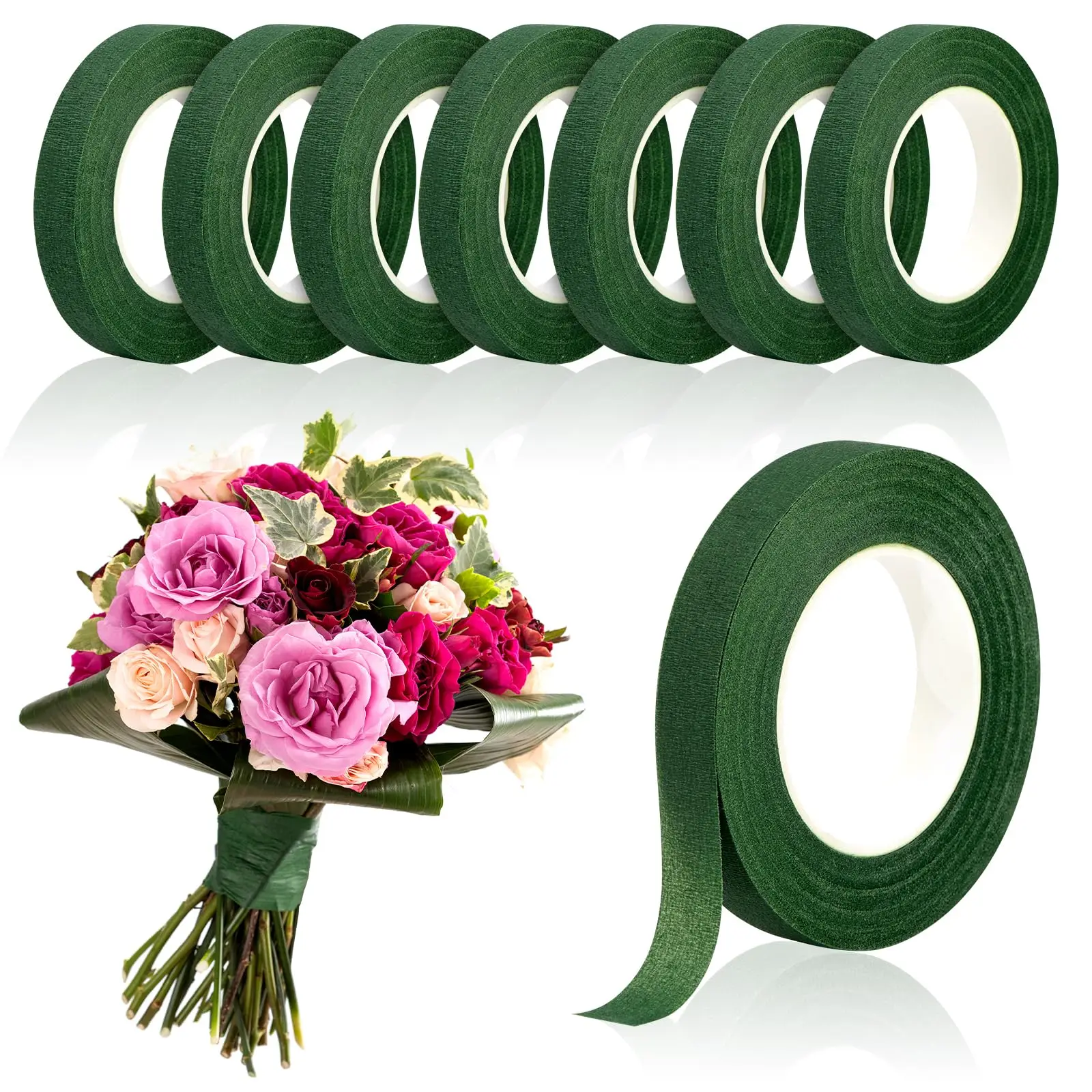 20Yards Green Bouquet Floral Tapes Self-adhesive Wrapping Paper Tape Florist Wrapping DIY Decorative Flower Wedding Supplie