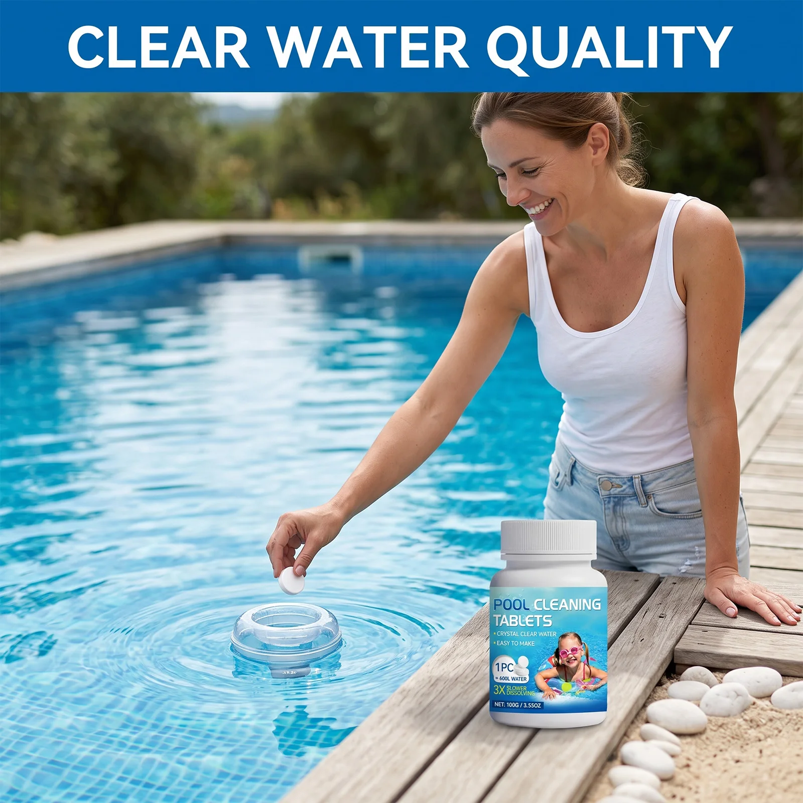 Pool Cleaning Tablet Removes Limescale Stains Inhibits Algae Growth Slow Dissolving for Swimming Poo Keeps Water Clean Clear