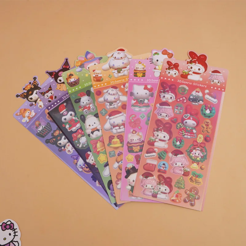 Nova venda quente sanrio adesivos de natal feitos à mão diy mão conta decoração adesivos dos desenhos animados bonito kulomi adesivos