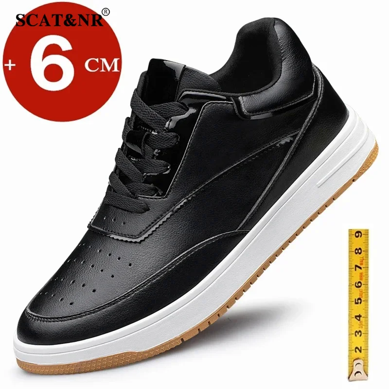 Men lift sneakers elevator height increase insole 6-7cm casual shoes for men leather summer breathable taller sports footwear