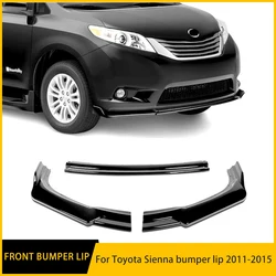 For Toyota Sienna 3PCS Glossy Black Red Carbon Fiber Front Bumper Lip Body Spoiler Trim High Quality Sports Kit 2011-2015