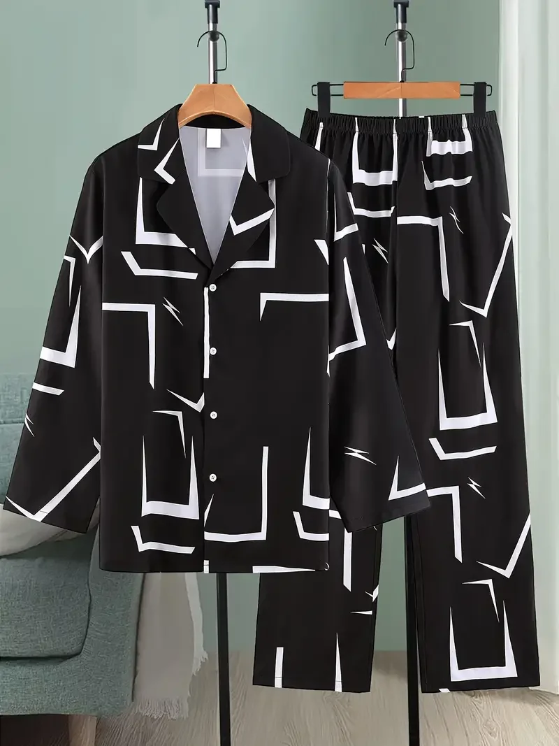 Shirt Met Lange Mouwen Set Geometrische 3d Bedrukte Overhemd En Broek Voor Heren En Dames Stijlvol Casual Eenvoudig Pak