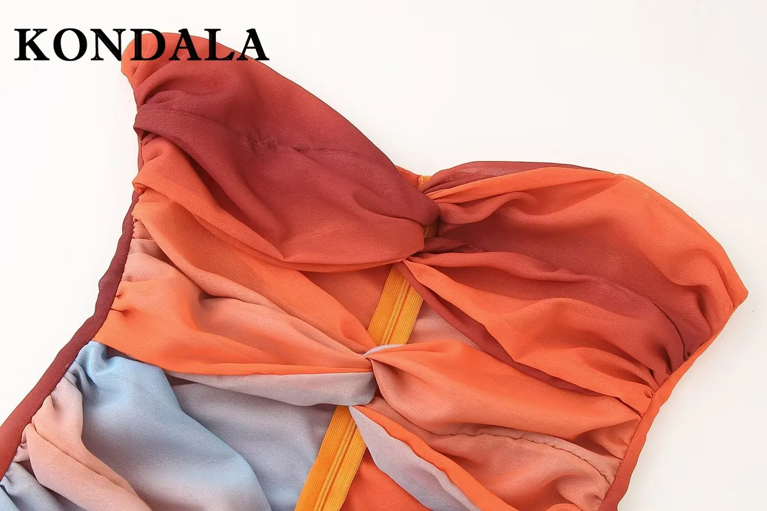 KONDALA Fashion 2025 Damskie Sukienki Wzorzyste na Wakacje Wiosenne Bez Ramiączek z Wycięciami Dopasowane Długie Sukienki na Zamek Błyskawiczny Seksowne Sukienki Damskie z Efektem Drapowania Eleganckie