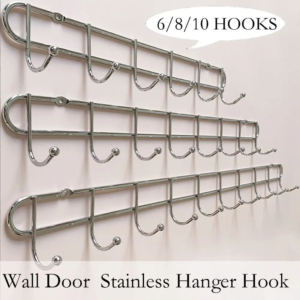 Durable 6/8/10 Hooks Wall Door Hook Wall Mounted Towel Hanger Hanger Hook Stainless Kitchen Clothes Hook for Home Kitchen