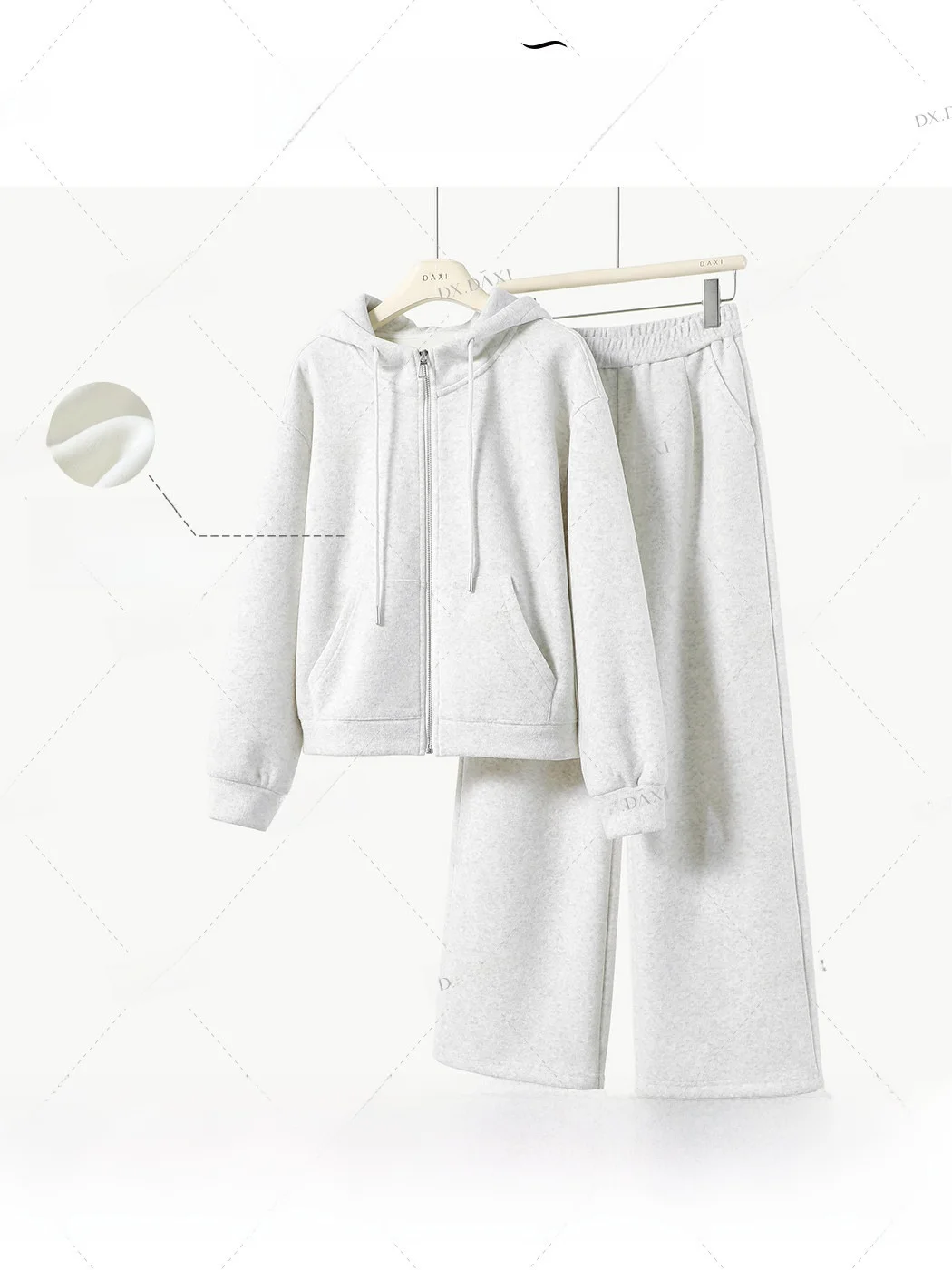 

Fleece Lined Hoodie And Wide Leg Pants Set Women's Lazy Zip up Top Bottoms Two Piece Suit Comfortable Breathable Winter Outfit