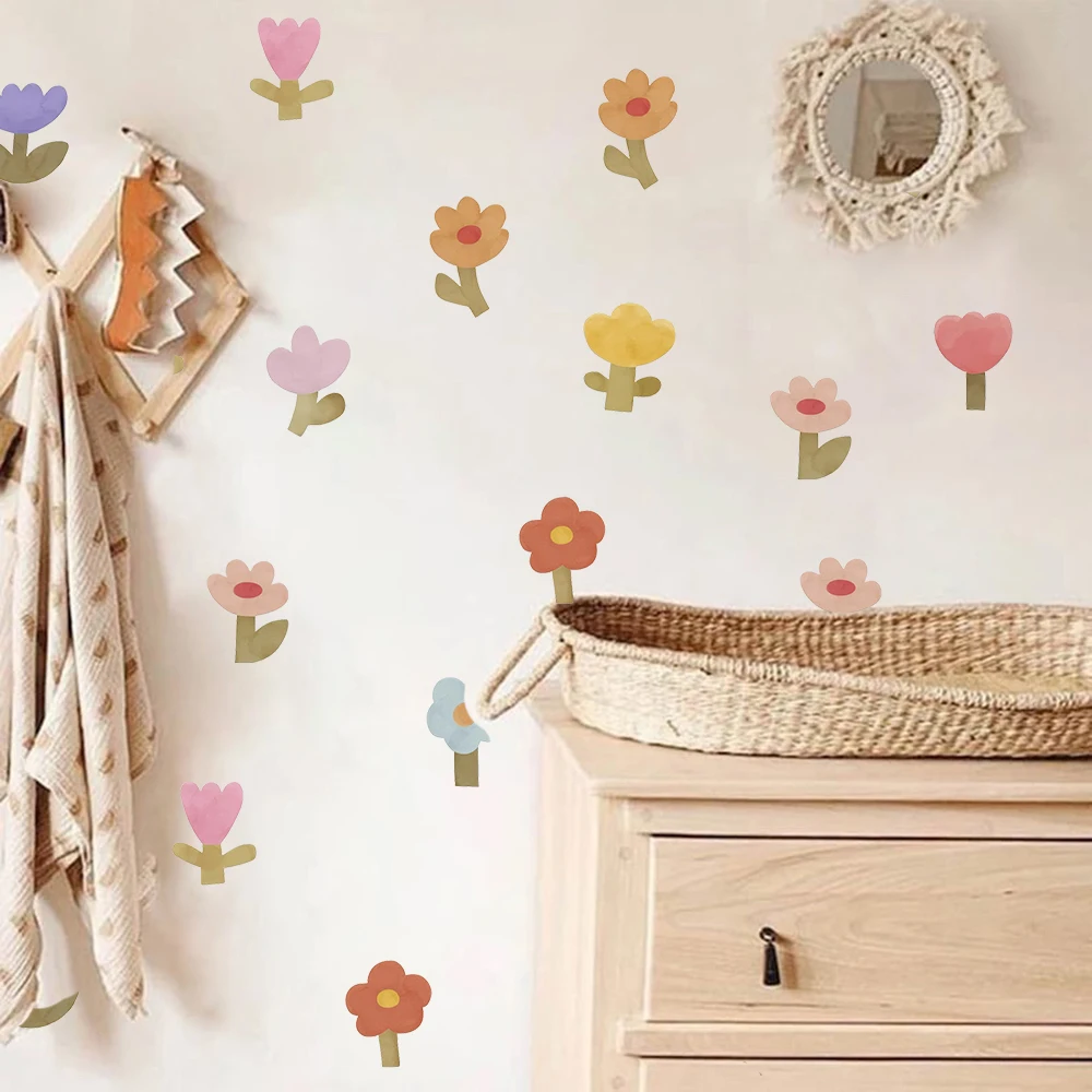 Colourful Flowers Plants Wall Stickers Kitchen Bathroom Boho Floral Nature Wall Decals Bedroom Living Rom Home Decor