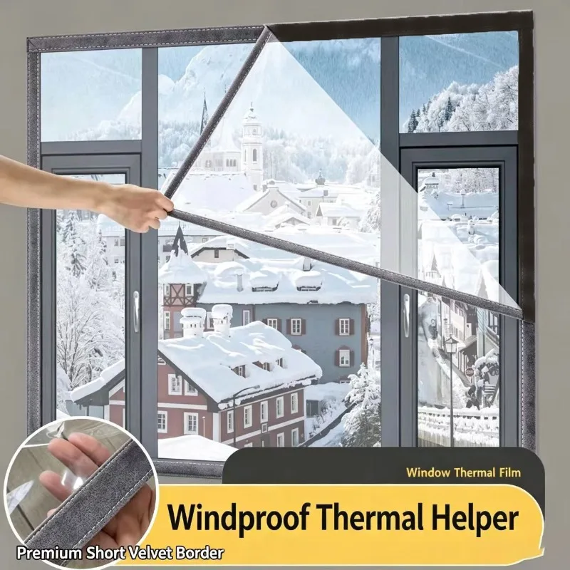 Windproof insulation cover, PVC transparent insulation high-quality short plush fabric frame warm curtains, suitable for windows