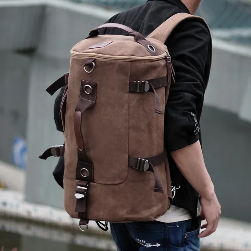 2024 Large Man Travel Bag Mountaineering Backpack Male Luggage Canvas Bucket Shoulder Bags For Boys Men Backpacks