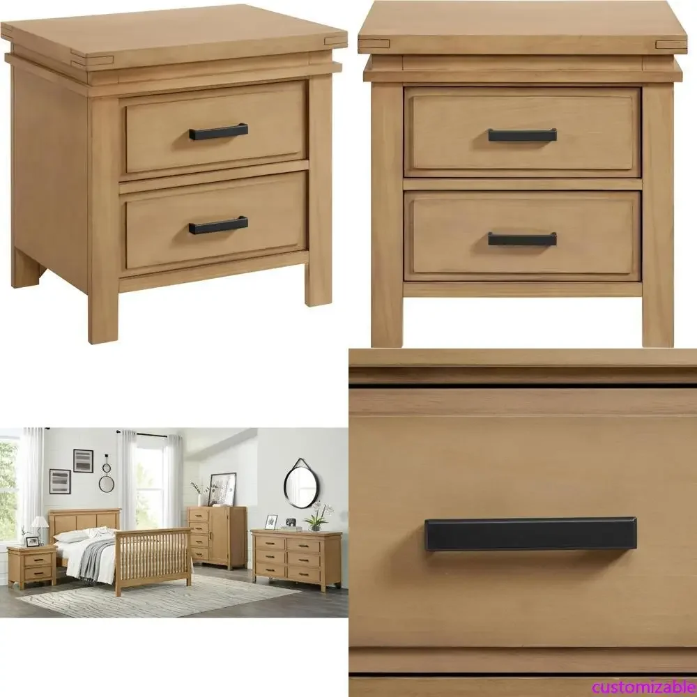 

Прикроватная тумбочка Mystic с 2 ящиками, отделка под дерево цвета мед, в стиле Сохо