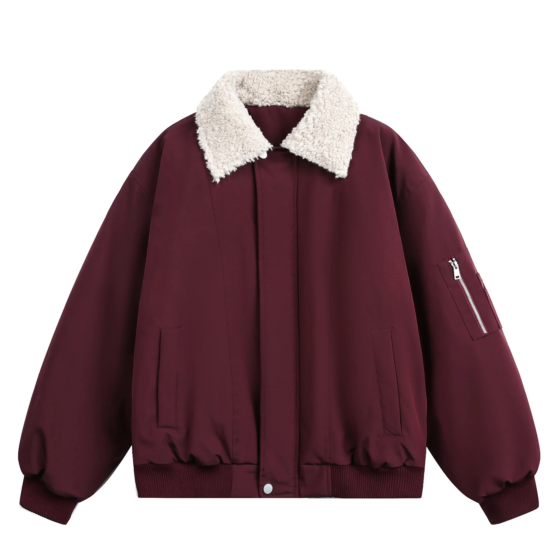 

Зимняя хлопковая куртка с воротником-шерпа в американском стиле ретро, утолщенный теплый пилотный бомбер свободного покроя унисекс