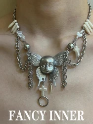 2024 New Punk Y2K Doll Necklace Design Punk Butterfly Silver Color Human Face Chain Choker with Spikes for Women Jewelry