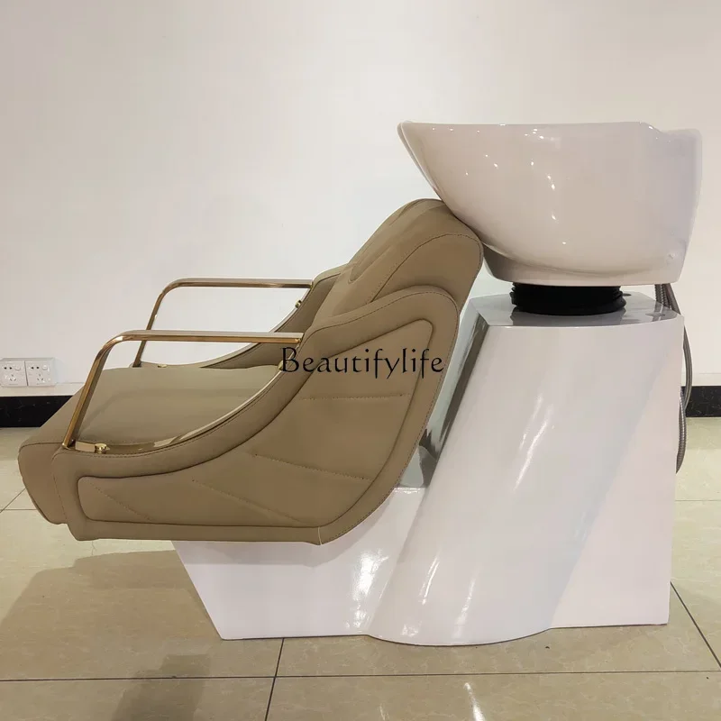 Barber Shop Thai Shampoo Chair Ceramic Deep Basin Flushing Half Lying Massage Couch