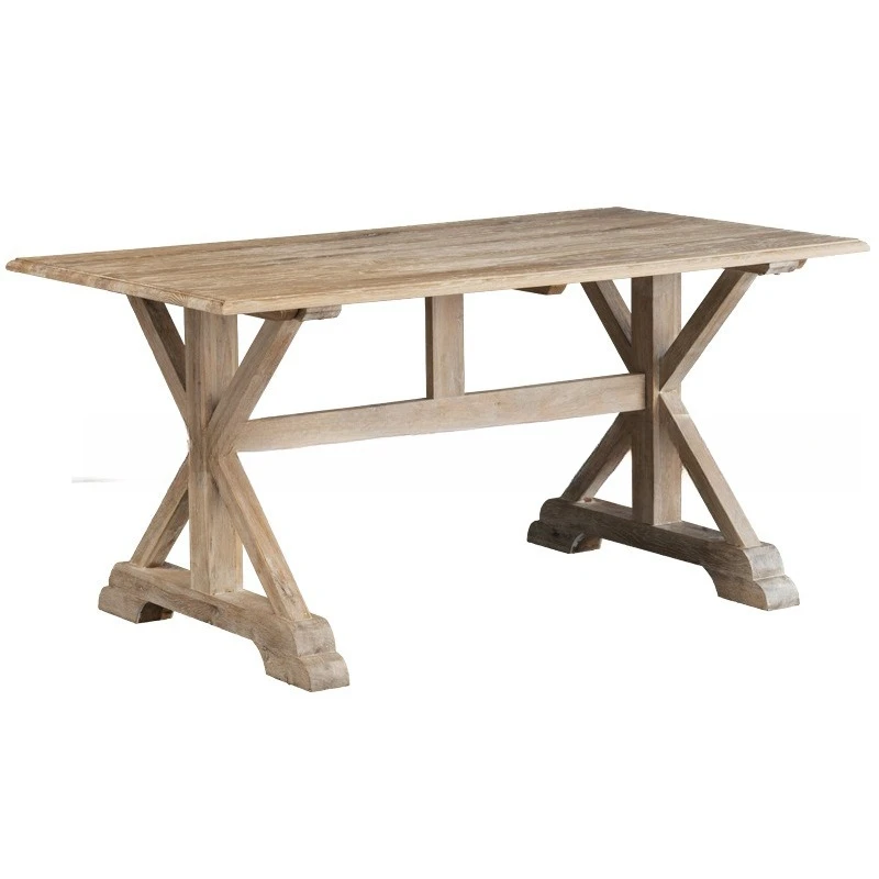

American solid wood dining table furniture restaurant simple retro old rectangular oak six-person dining table