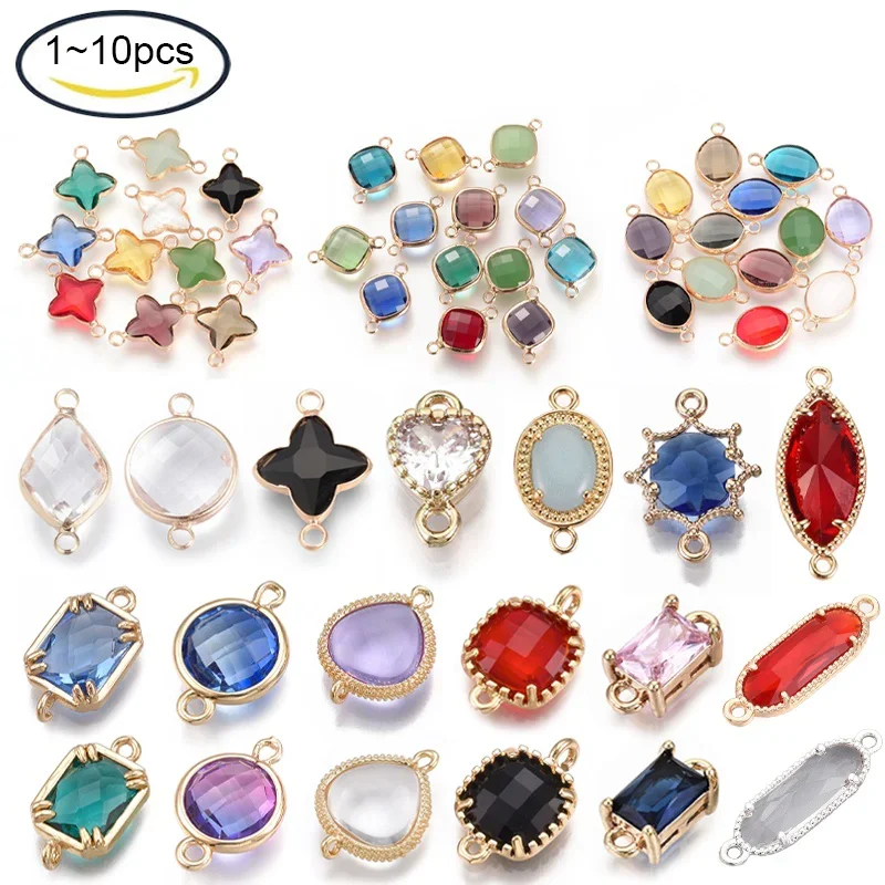 1~10PCS Glass Faceted Links Mixed Color  Link Brass Findings Link for Jewelry Making for fashion jewelry