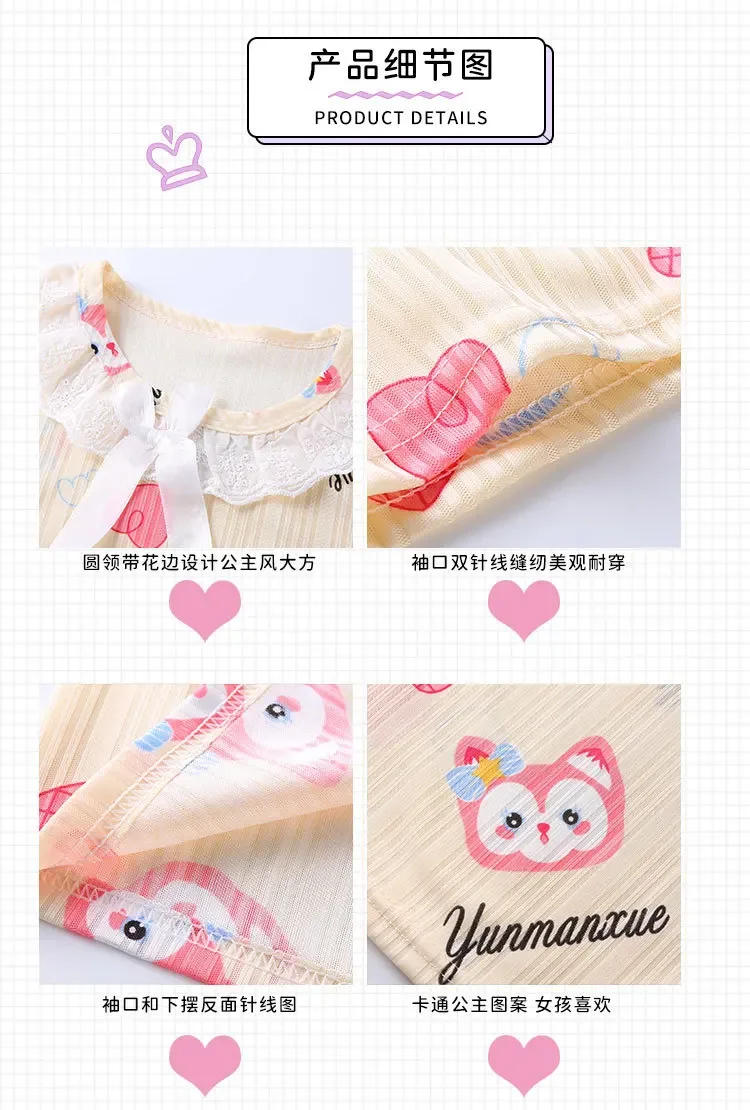 New Summer Dress Girls Nightdress Stitch Cartoon Clothes Pajamas Children's Clothing ShortSleeve Pajamas Dress Kids Family Wear image 5
