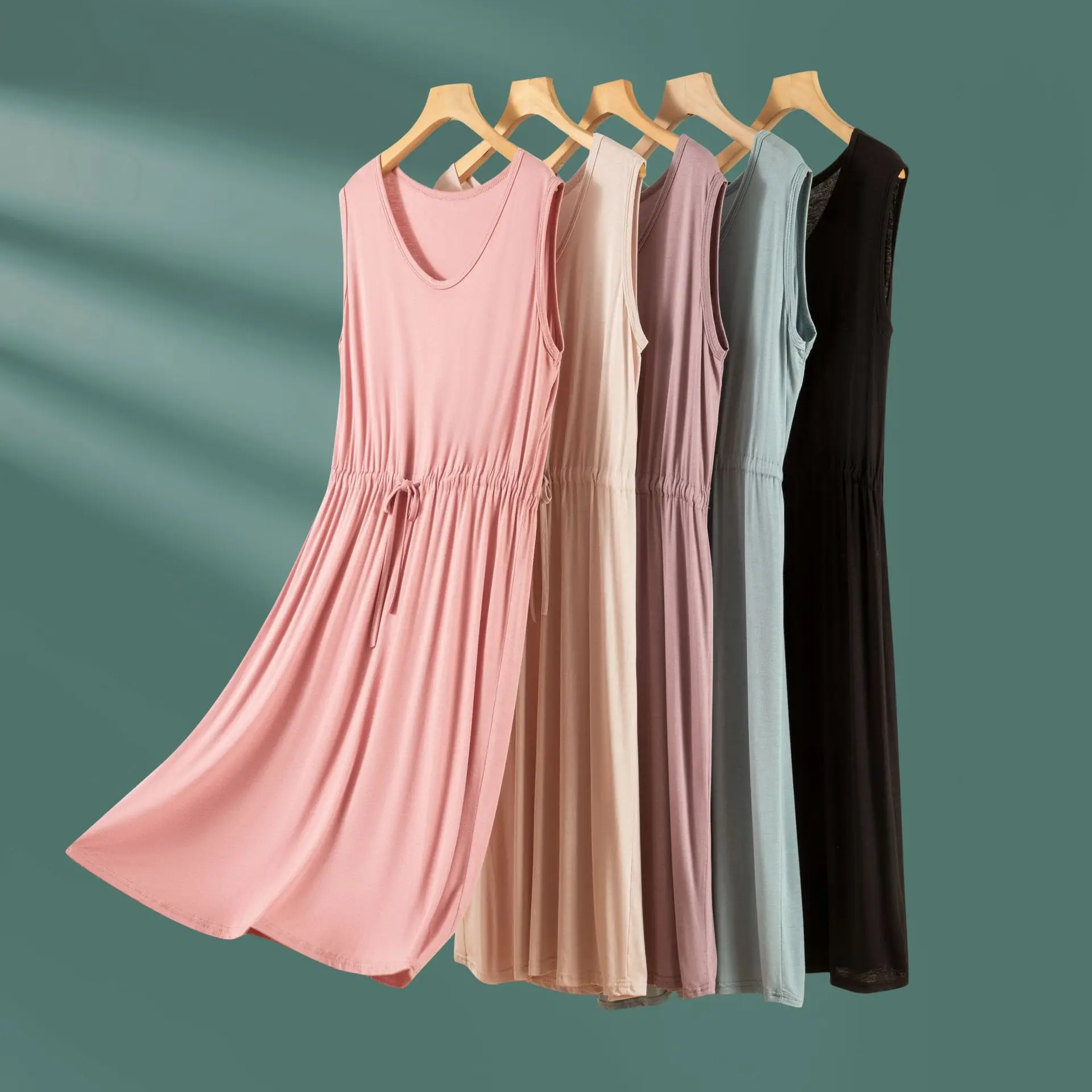 Summer Bra Padded sleeveless dress Loose lightweight tank dresses with drawstring Modal Midi Modal sleepdress Strapless Dress