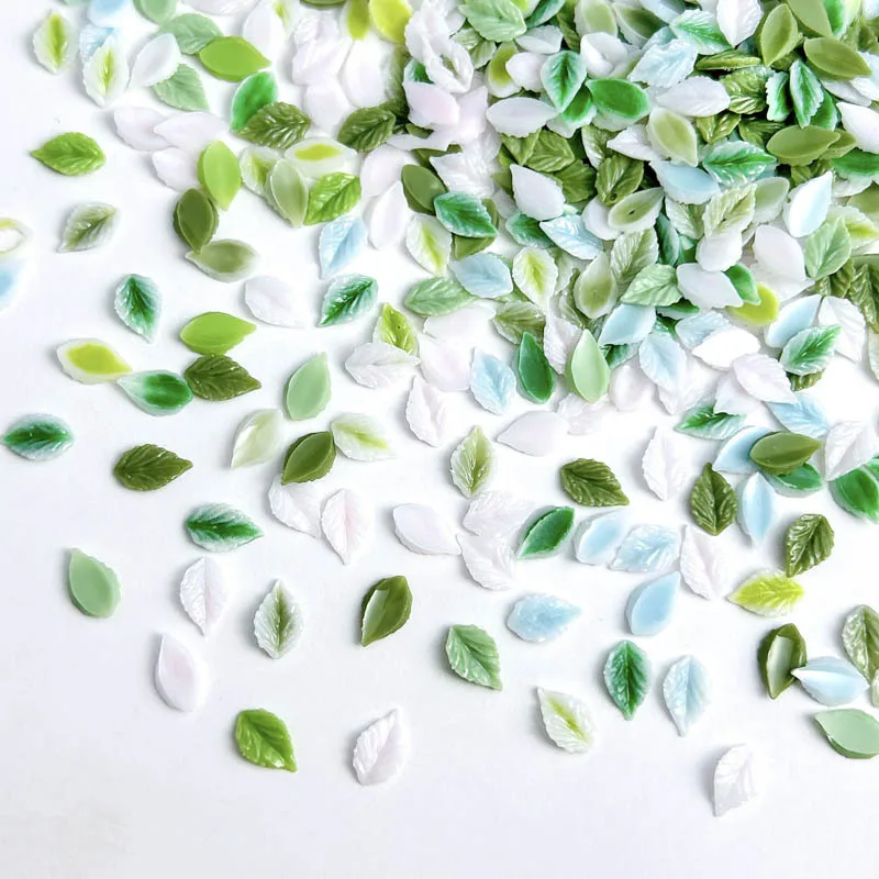 100pcs Green Leaf Nail Charms Multi Colors Resin Simulation Leaf Resin Nail Accessories Nails Art Decorations DIY Crafts