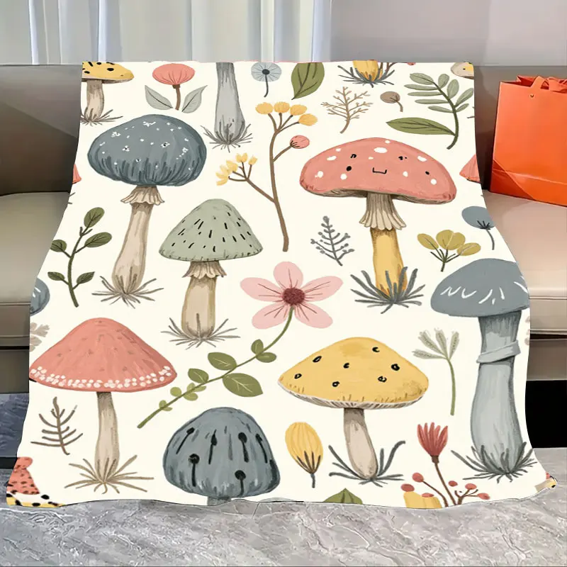 

1pc Flannel Blanket Cute Mushroom Floral Blanket for Cozy Home Decor, Soft & Warm Throw Blanket