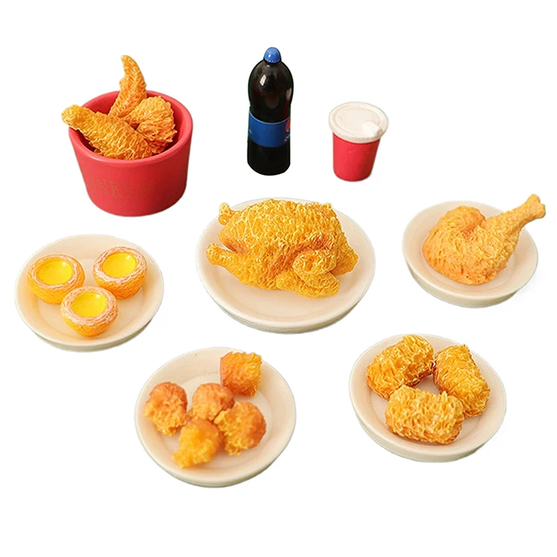 Mini comida para casa de bonecas de 6 ou 10 peças: acessórios de cozinha para brincar; Hambúrguer, xícara de coque, conjunto de sorvete