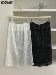 2024 See Through Sweet Fairy Jacquard Women's Skirts Japanese Grunge Gauze Split Skirt Vintage Y2k Aesthetic Casual Mujer Falda