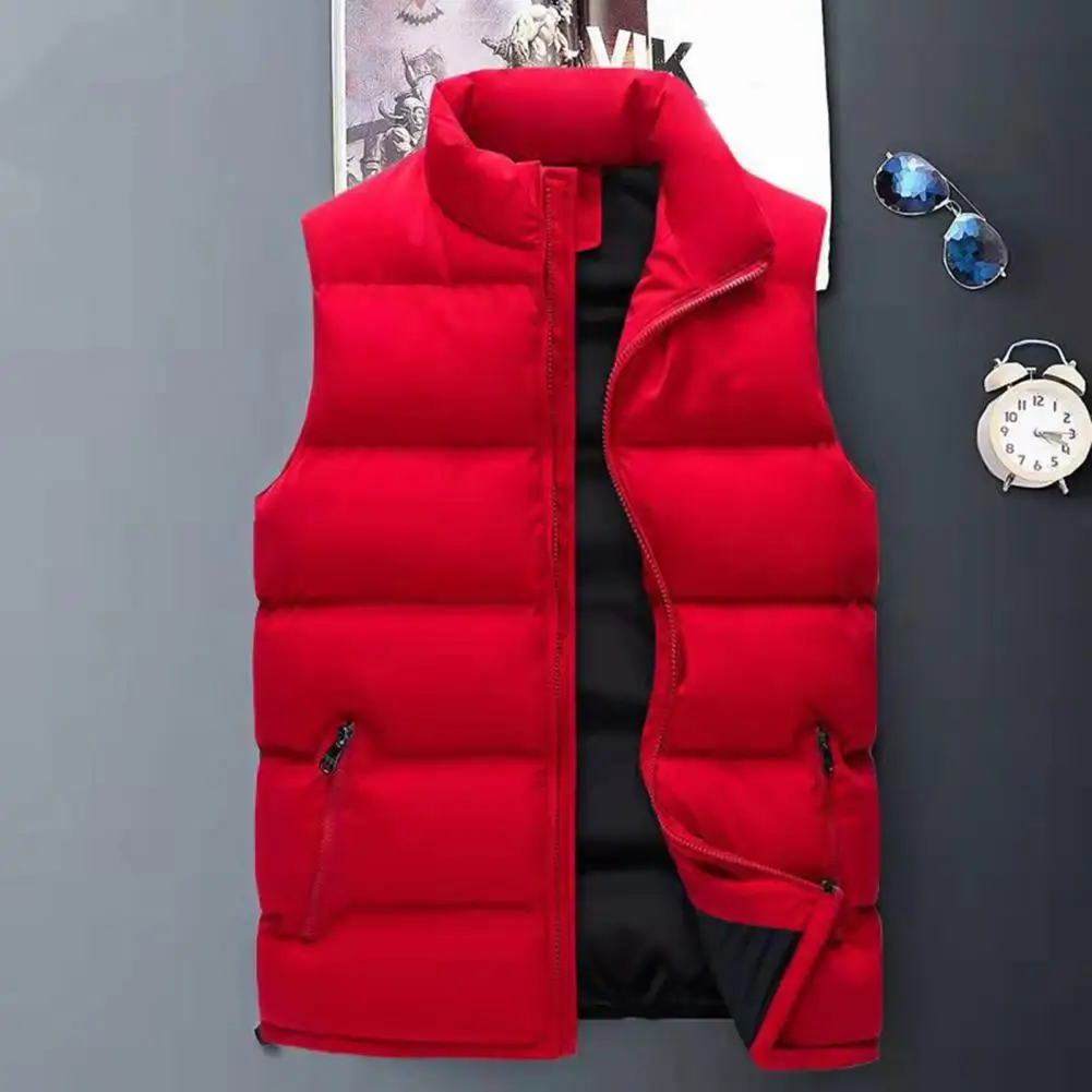 Water-resistant Puffer Vest Men Down Vest Water-resistant Men's Puffer Vest with Stand Collar Zipper Placket Puffer Waistcoat