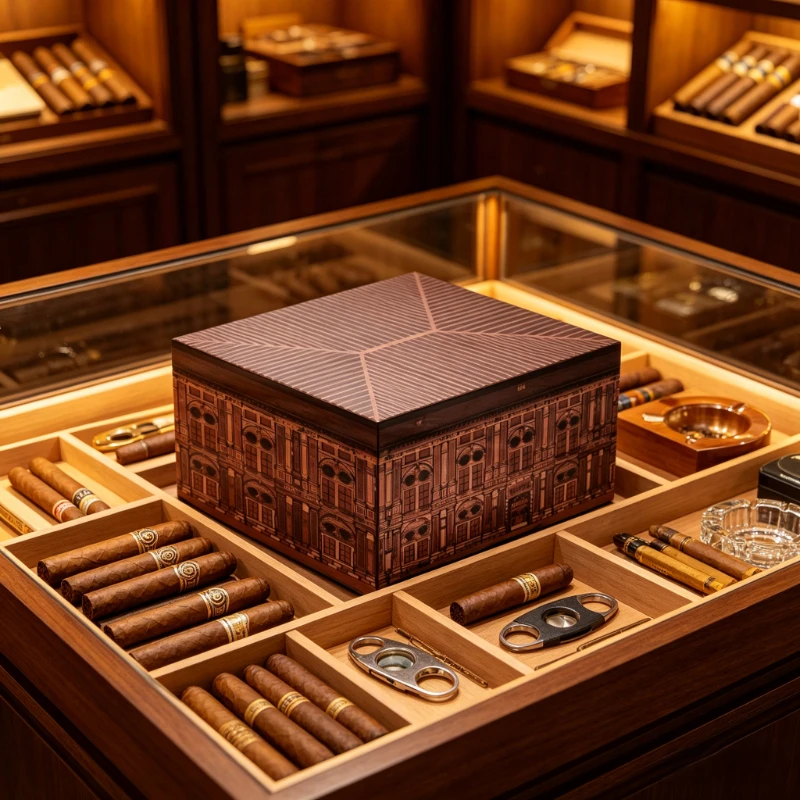 Wooden Humidor Holds 50-80 Cigars with Humidifier Bag Hygrometer Aging Resting Festive Gift view 5