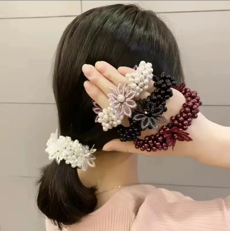 Lazo de cristal para el Pelo para Niña, Gomas, Pelo, Perla Zou, flor de crisantemo, Anillo para el Pelo, Coleta, banda de goma, accesorios para el cabello