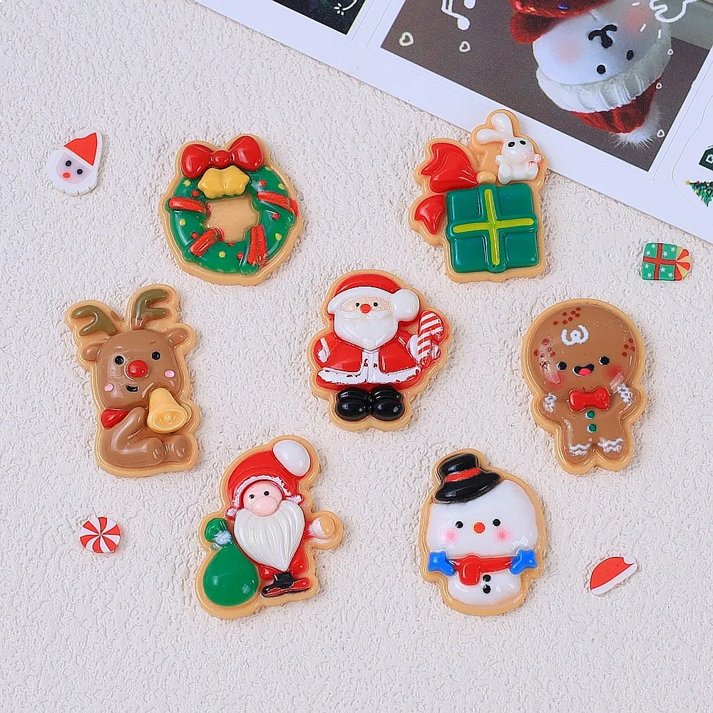 100pcs Cute Flatback Mini Christmas Snowman Santa Resin Cabochon DIY Accessories for Hairpin Keychain Scrapbook Decor