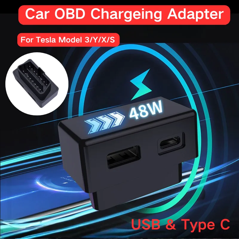 قسط سيارة obd محور شاحن ل تسلا نموذج 3/Y/X/S USB & Type-C المزدوج obd2 الفاصل شاحن محولات مزدوجة اكسسوارات السيارات والهاتف #1
