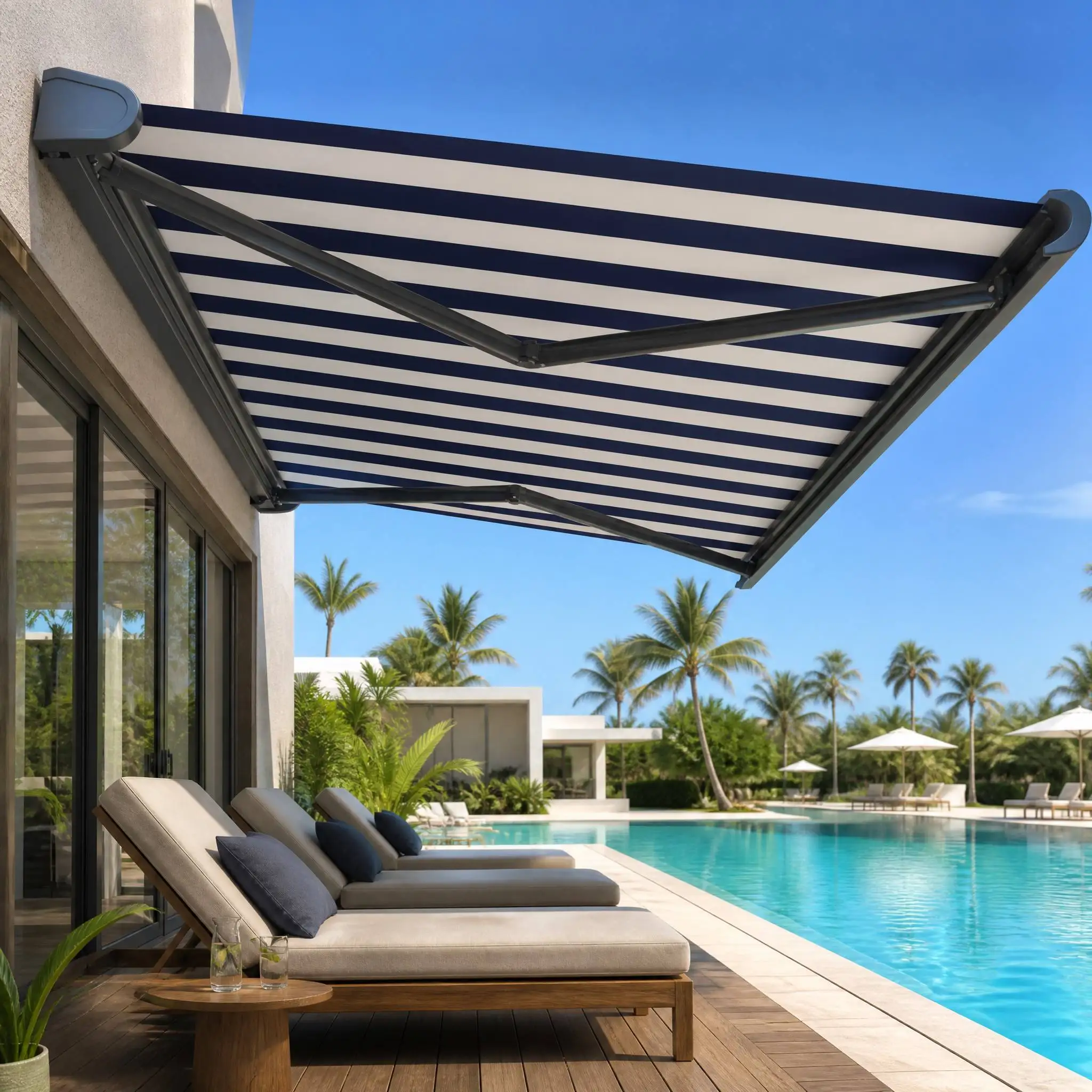 Villa Hotel Installed Against The Wall Outdoor Sunshade UV Protective Full Cassette Canopy High Quality Acrylic Material Awning