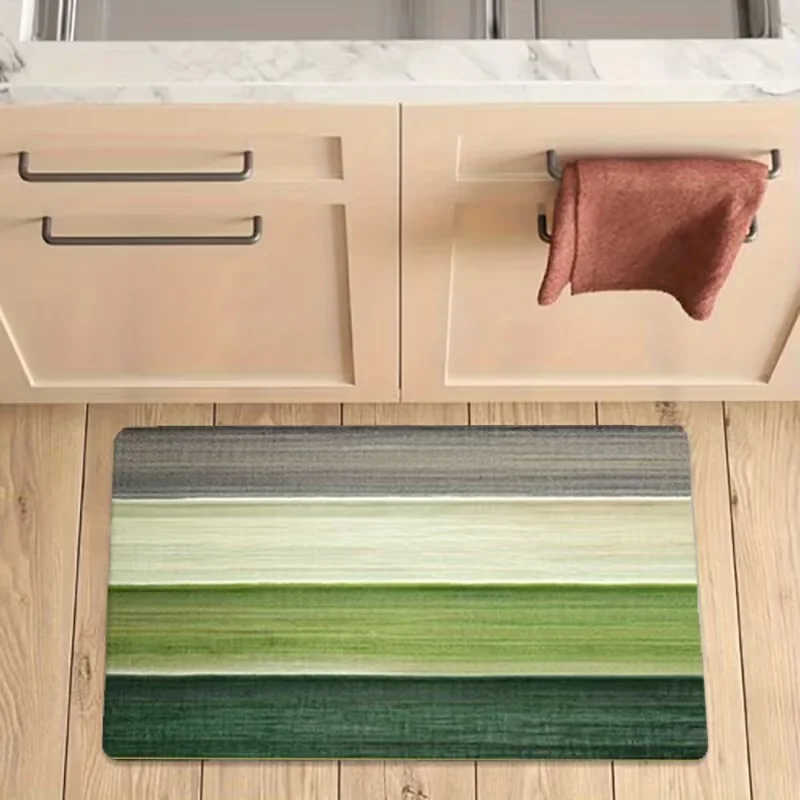 Grey Green Gradient Horizontal Stripe Doormat Soft Tone Striped Design Non Slip Kitchen Floor Mat Modern Home Decor