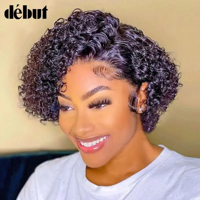 Short Bob Wig Pixie Cut Wig Curly Human Hair Wigs For Women 13x1 Lace Front Transparent Deep Wave Lace Wig Preplucked Hairline