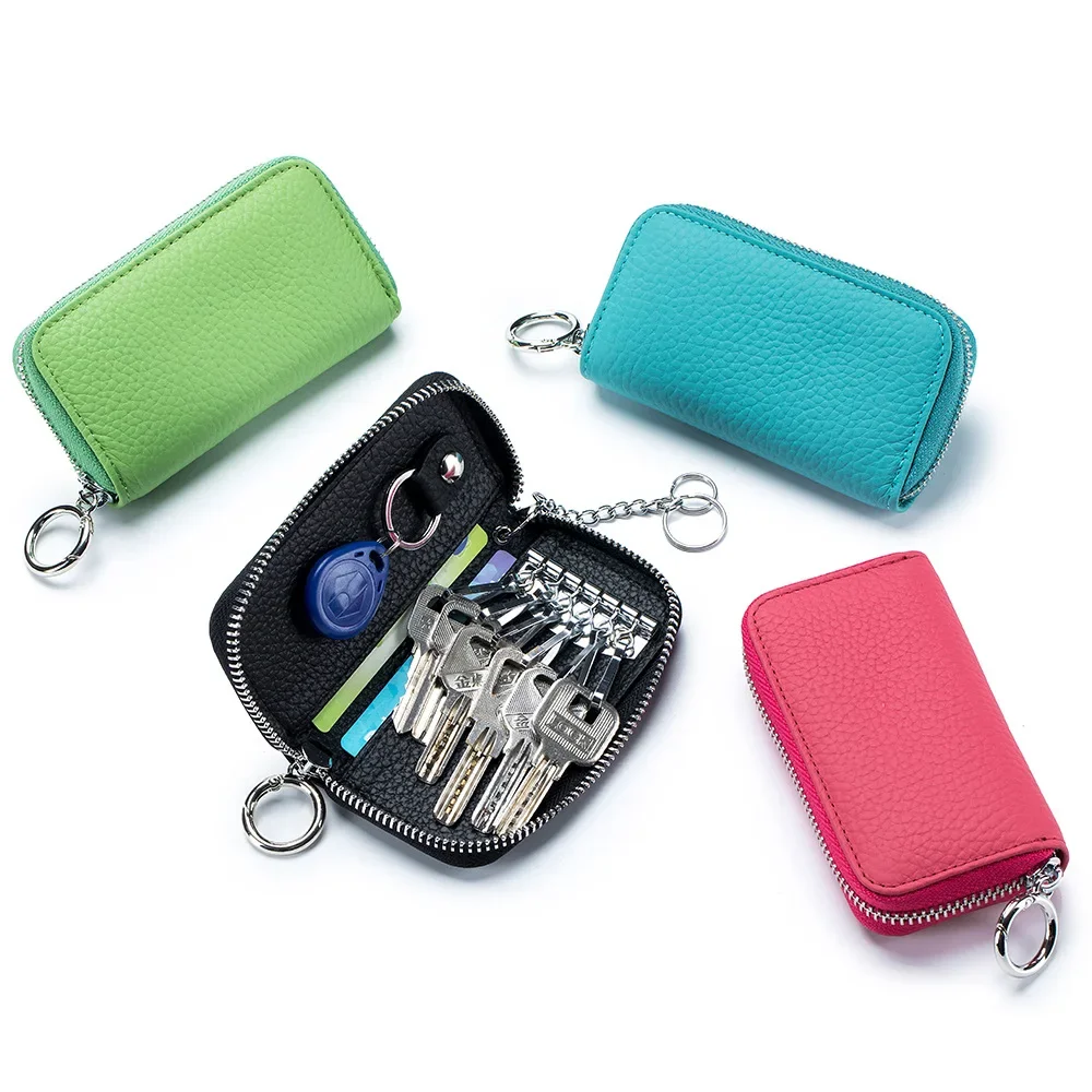 New leather key case women's fashion card holder key bag 2-in-1 multi-functional household key case universal