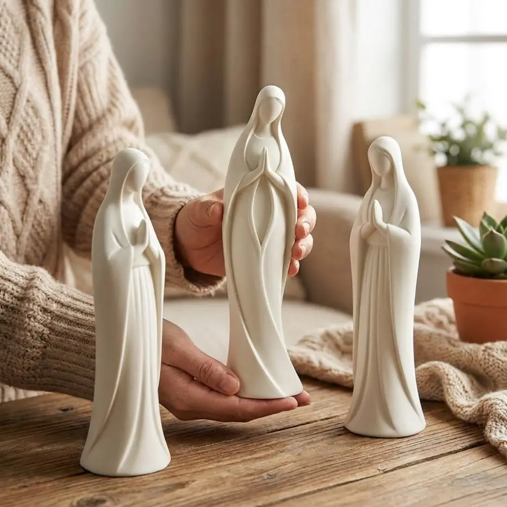 3D Printed Praying Virgin Mary Statue Catholic Minimalist Blessed Mother Ornament Scratch Resistant Plastic