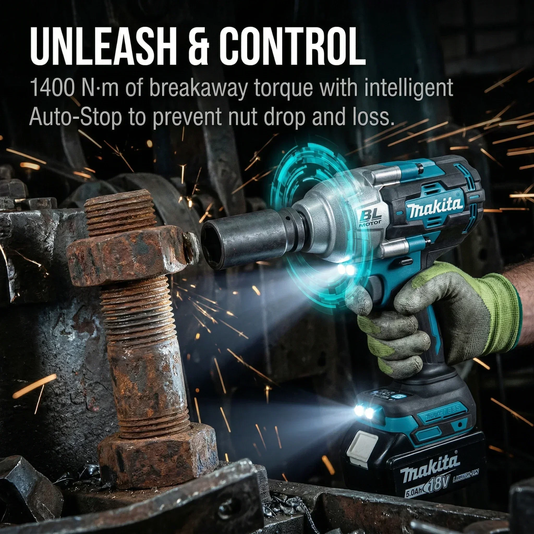 Makita 1000Nm Brushless Impact Wrench For Tightening Bolts On Scaffolding Towers During High-Rise Construction Site Assembly