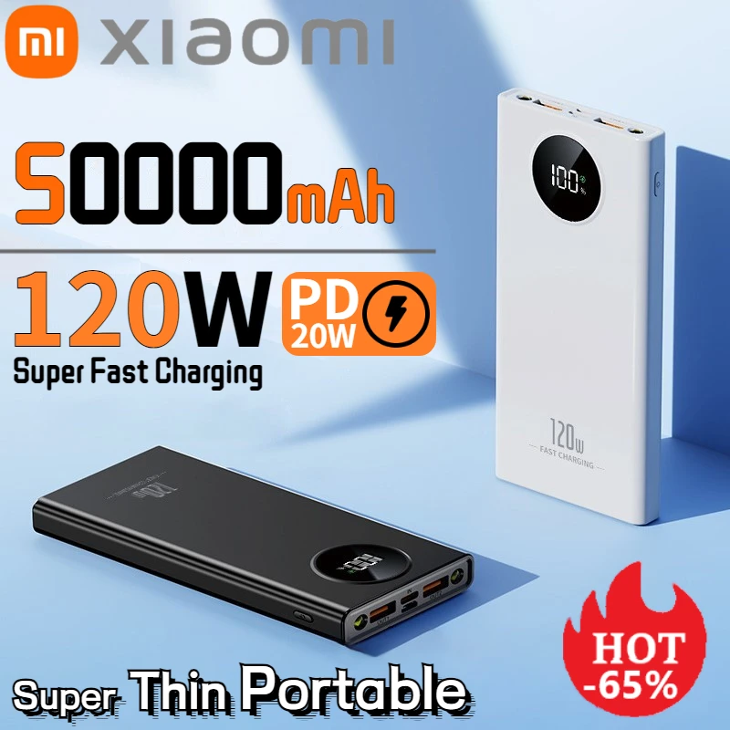 Xiaomi 50000mAh 120W Portable Power Bank Fast Charging PowerBank Super Thin External Battery With Dual USB for iPhone Android