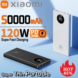 ポータブル外部バッテリー,Xiaomi-50000mAh W,急速充電,超薄型,デュアルUSB, iPhone, Android,120