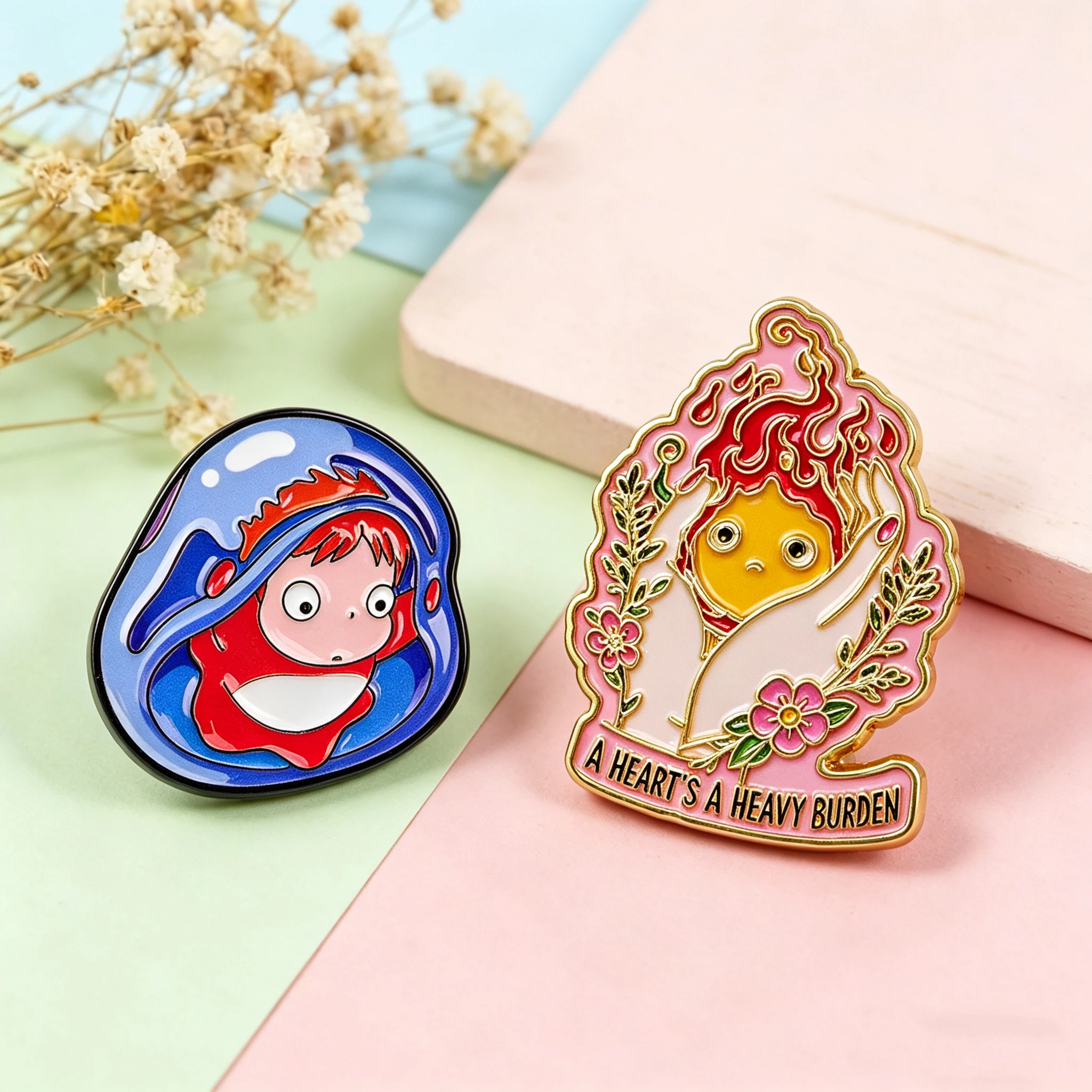Cosplay Prop Bag - 2 Buah/Set Pin Enamel Kartun Api