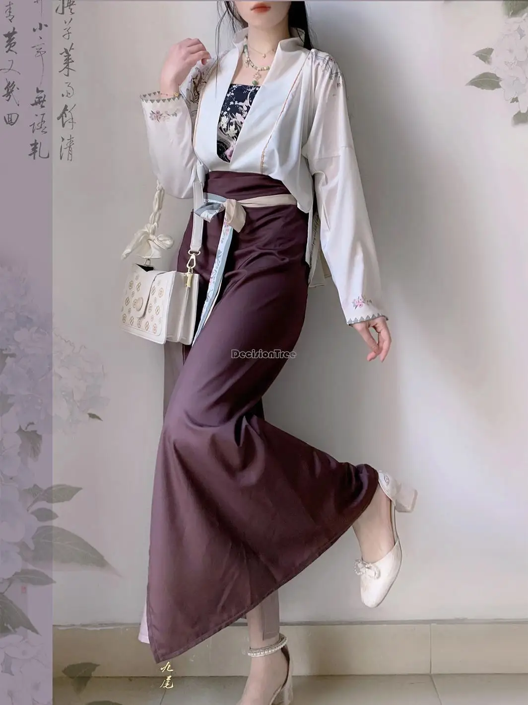 2025 chinese hanfu improved women\'s song dynasty clothes three-piece hanfu set spring and summer printed daily retro hanfu s380