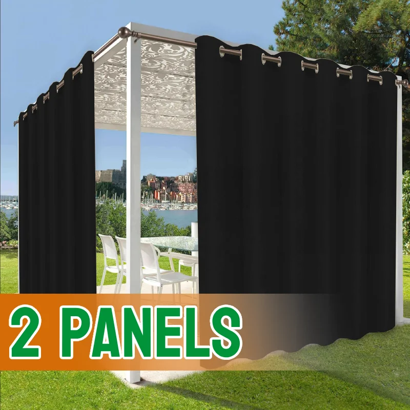 2 Panels Waterproof Outdoor Curtains Privacy Sun Blocking Grommet Curtain Panel Weatherproof, UV Resistant Curtains for Gazebo