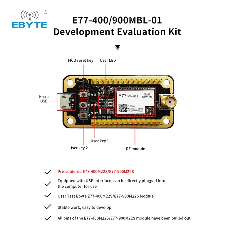 Placa de prueba de desarrollo STM32 EBYTE E77-400/900MBL-01 E77-400/900M22S presoldado interfaz USB módulo LoRa con antena