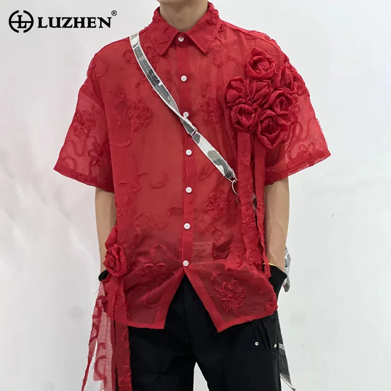 

LUZHEN Fashion Personalized Original Three-dimensional Patchwork Short Sleeve Shirts Men's 2025 New High Quality Clothes JY3941