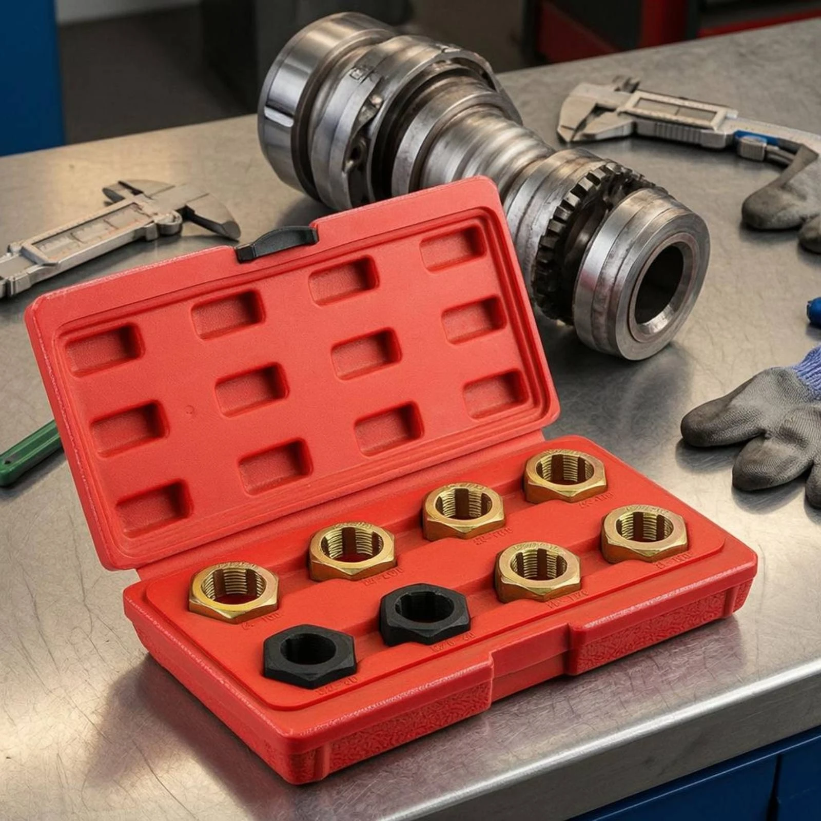 8 Pieces Bolt Thread Repair Kit Red Plastic Case Thread Die Set Garage Tool Rethreading