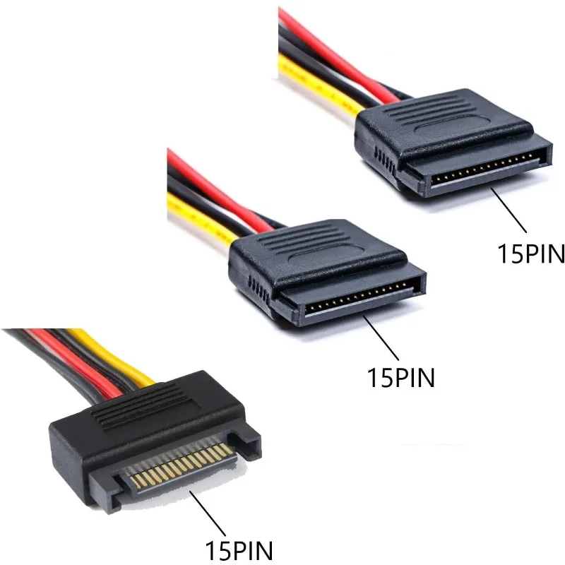4PCS SATA II Hard Disk Power 15Pin SATA Male To 2 Female 15Pin Power HDD Splitter High Quality Y 1 To 2 Extension Cable 20CM