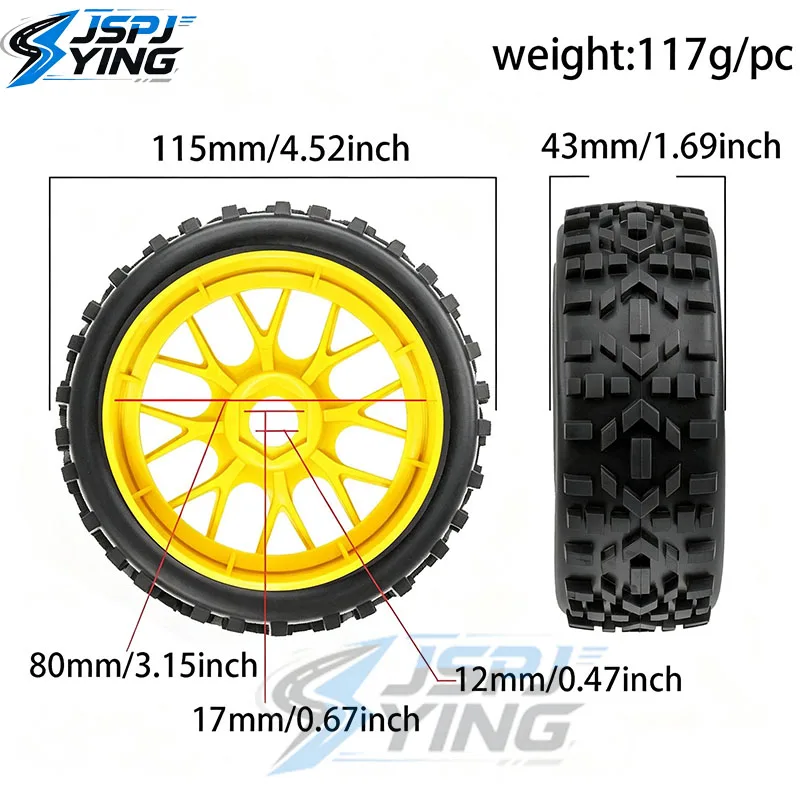New Arrival 4Pcs 115mm Rim Wheel Tire Set Upgrade Parts Kit for 1/8 AE Associated RC8B3.1 Serpent Oil Powered Off Road RC Car
