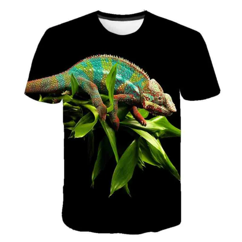 Summer Hot Selling Men\'s Reptile Lizard 3D Printed T-shirts Fashion Chameleon Shirts Plus Size Hip Hop Street O Neck Casual Top